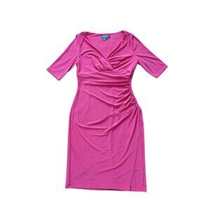 Lauren Ralph Lauren Babydoll Wrap Dress 6 Pink Stretch Career Work Y2K Barbie